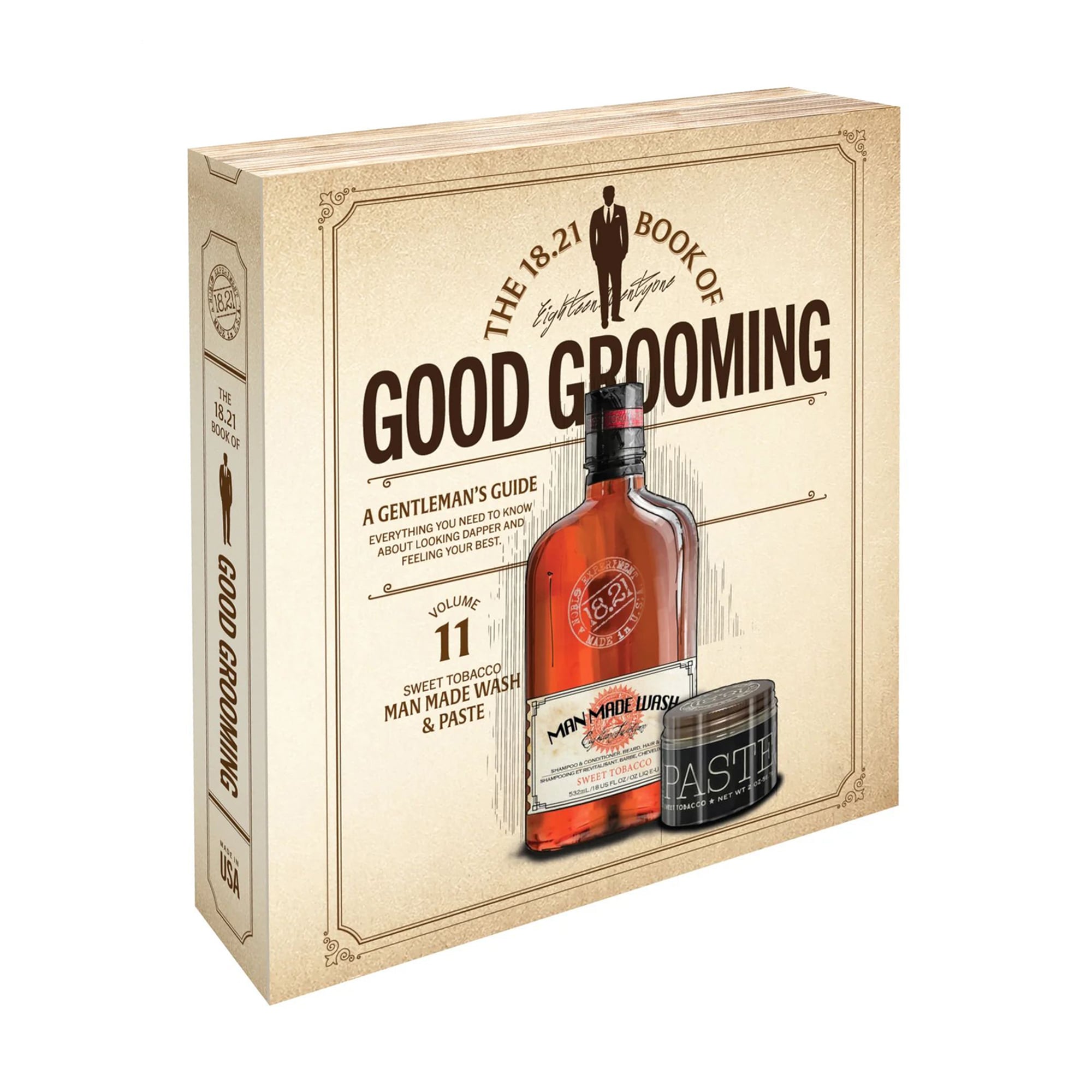 Подарунковий чоловічий набір 18.21 Man Made Book Of Good Grooming Gift Set, Sweet Tobacco (гель, 532 мл + паста для укладання волосся, 56.7 г)